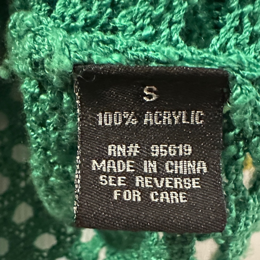 FEVER Y2K Green Open-Knit Bohemian Sweater Sz S - Picture 7 of 12